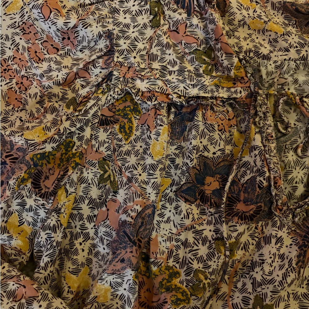 Ulla Johnson Remy Floral Puff Sleeve Open V Neck Tie Front Blouse Size 10 - Picture 8 of 8